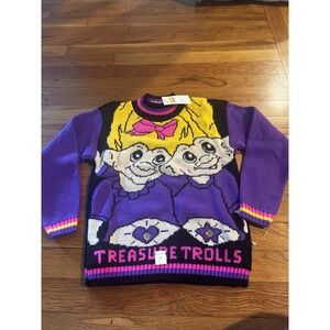 Vintage JJ Poole Girl's Treasure Trolls Purple Acrylic Sweater Size 6X 1992 NWT!